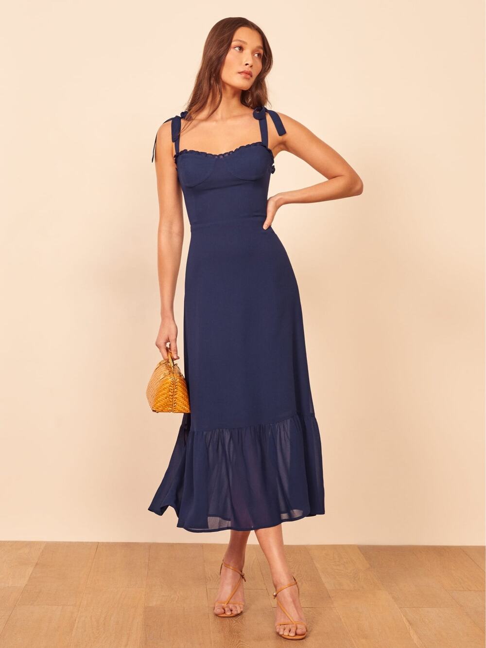 Reformation Nikita Midi Dress Cobalt Blue maxi gown wedding guest size 2 ruffle